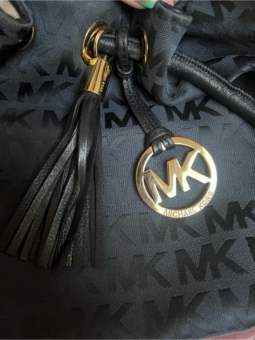Michael Kors Navy MK Signature Tote with Tassel and MK Charm - Picture 6 of 15